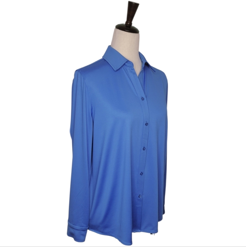 Jones New York Blue Long Sleeve Button Up Shirt Size LP - Picture 3 of 9